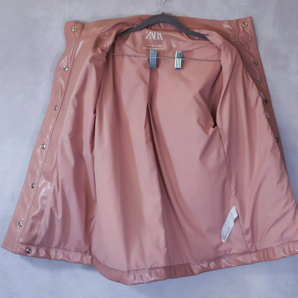 ZARA Girls Hooded Rubberized Pink Spring Raincoat Size 10 NWOT